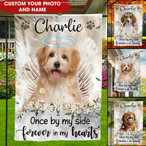 One By My Side Forever In My Hearts - Personalized Pet Photo & Name Flag - Gift For Pet Lovers