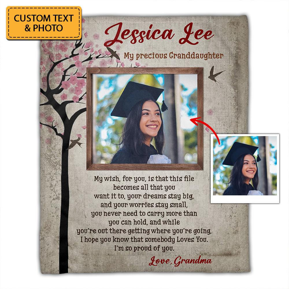 My Precious I'm So Proud Of You, Personalized Photo And Texts - Personalized Fleece Blanket, Graduation Gift