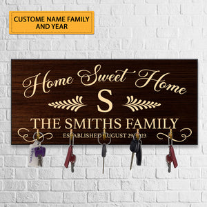 Home Sweet Home - Custom Name - Personalized Key Hanger, Key Holder -Gift For Family