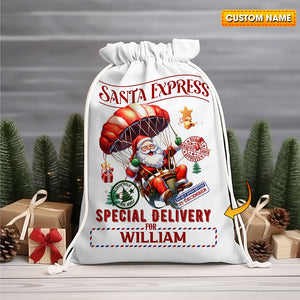 Santa Express Special For Custom Text, Personalized String Bag, Christmas Gift