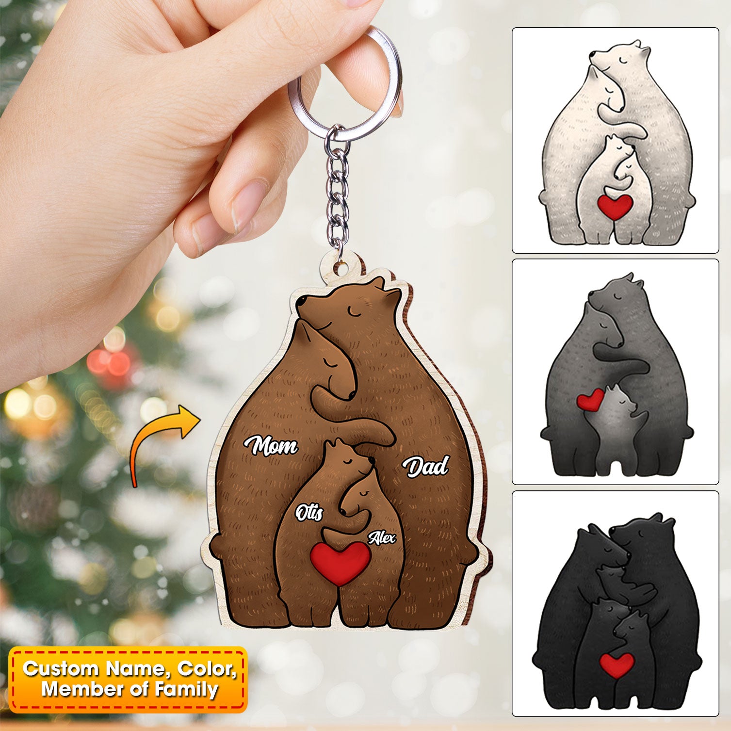 Christmas Bear Family, Custom Name - Personalized Keychain - Gift For Family, Christmas Gift