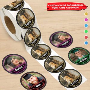 Congratulations 2024 Graduation Circle Stickers - Custom Photo And Text - Personalized Circle Sticker, Gift For Graduation