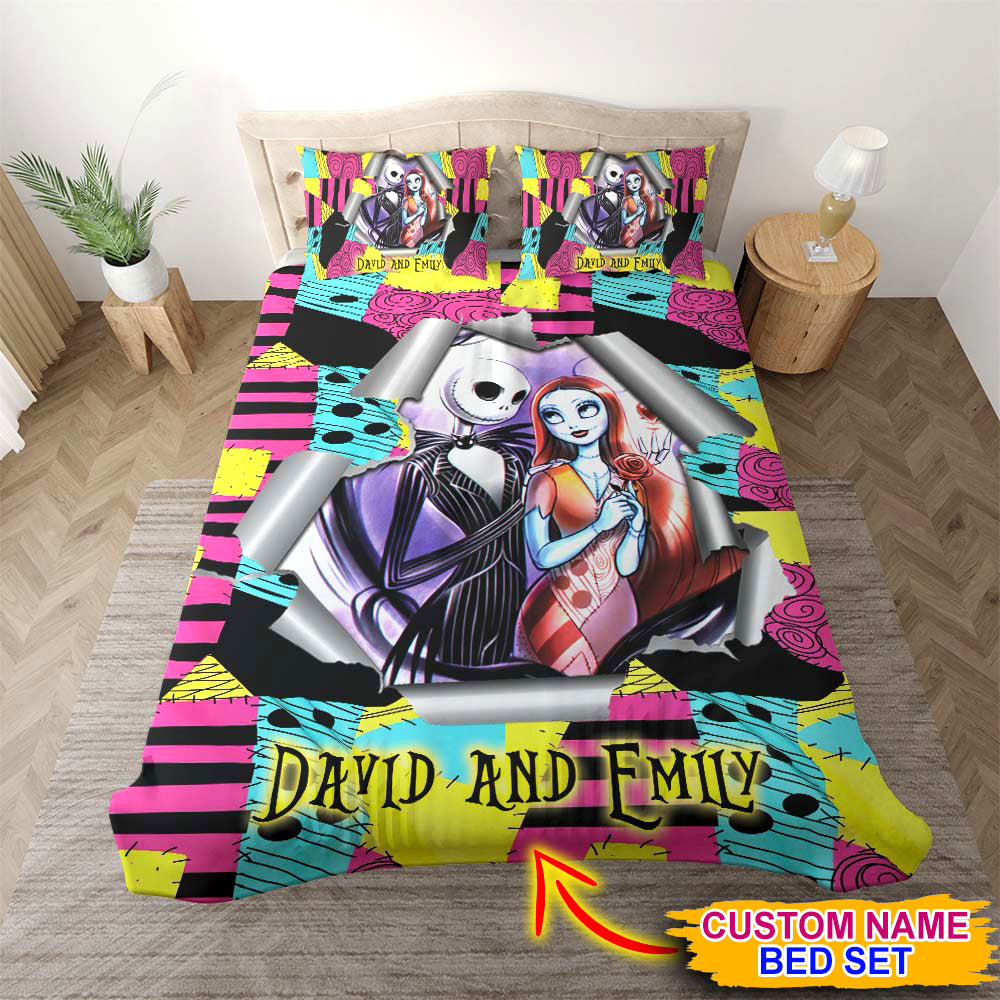 Personalized Bed Set Nightmare Before Christmas For Couple - Custome Name - Personalized Bedding Set