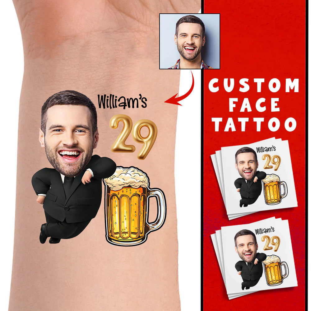 Beer Boss Custom Photo And Text Temporary Tattoo, Personalized Tattoo, Fake Tattoo