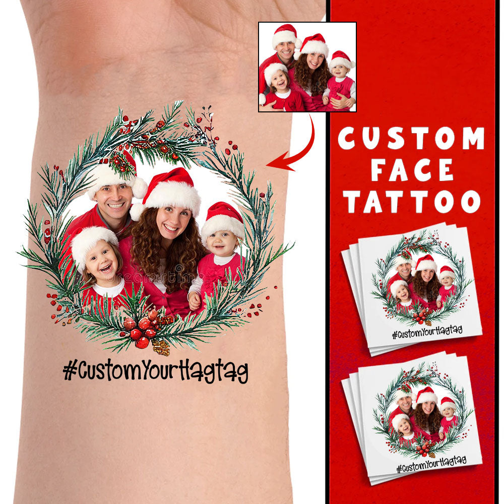 Christmas Wreath, Custom Photo And Text Temporary Tattoo, Personalized Tattoo, Fake Tattoo