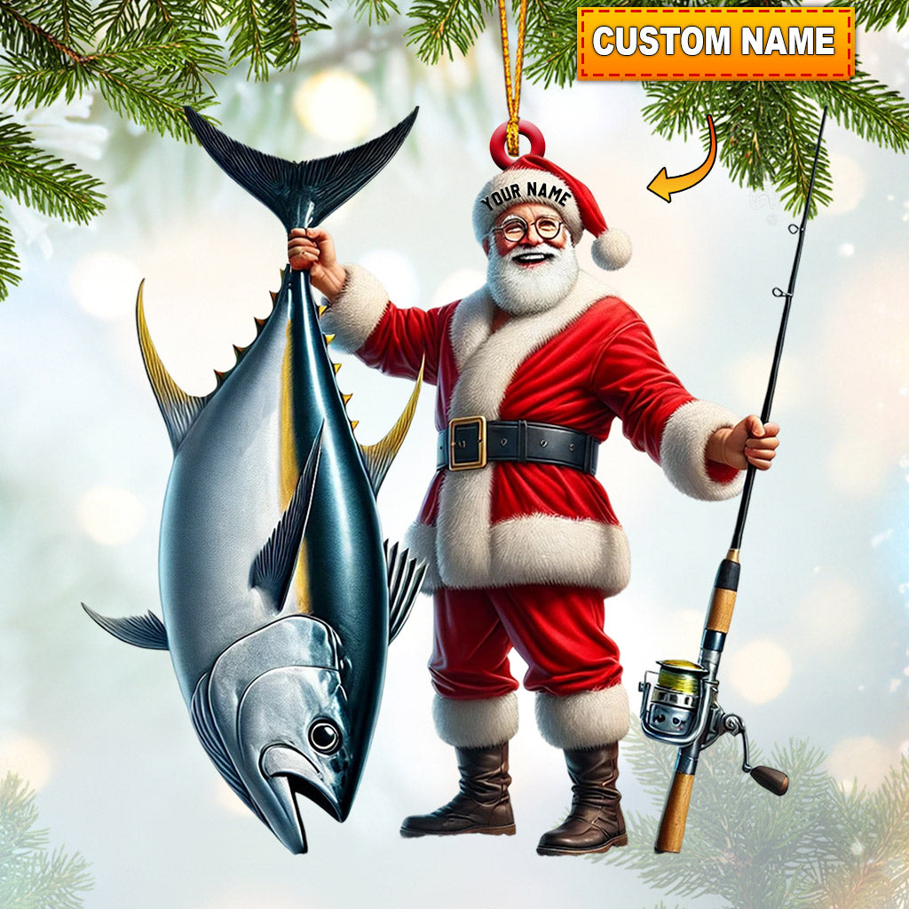 Santa Fishing Home Decor Christmas Ornament, Personalized Ornament