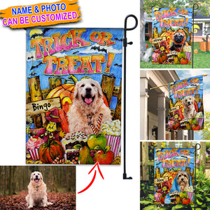 Halloween Trick or Treat - Personalized Pet Photo & Name Flag - Gift For Pet Lovers