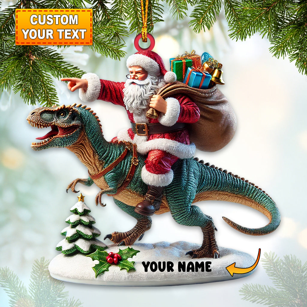 Santa Riding A Dinosaur Christmas Ornament, Personalized Ornament