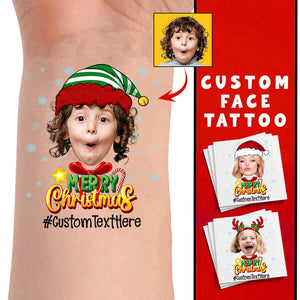 Merry Christmas Kid, Custom Photo And Text Temporary Tattoo, Personalized Tattoo, Fake Tattoo