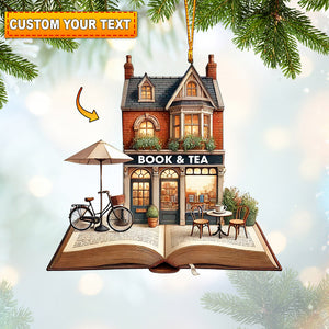 Book And Tea Christmas Ornament, Personalized Ornament