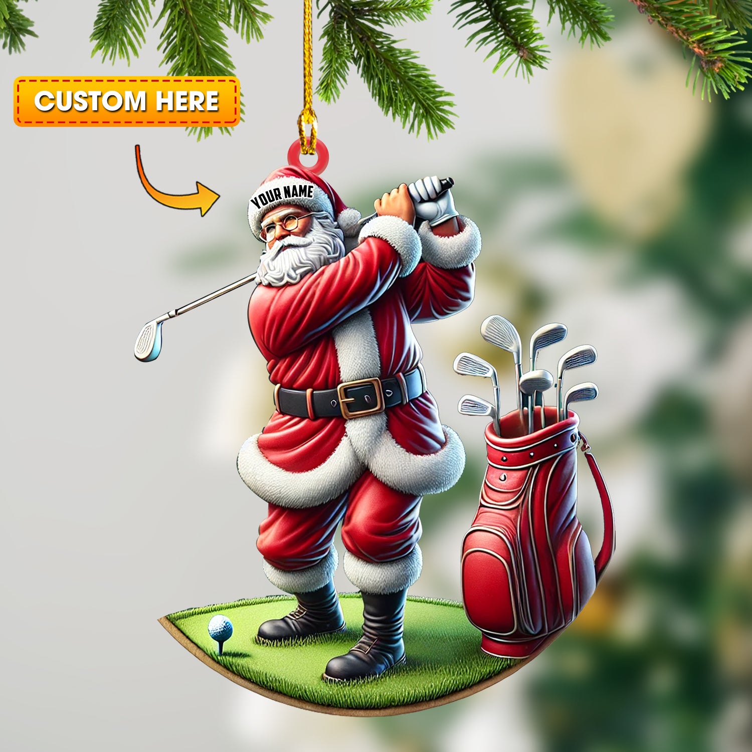 Santa Golf Christmas Ornament, Personalized Ornament