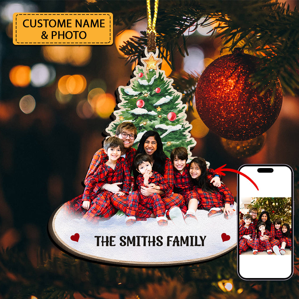 Christmas With Family, We Are Family - Custom Photo And Name, Personalized Acrylic Ornament - Gift For Christmas, Family Gift