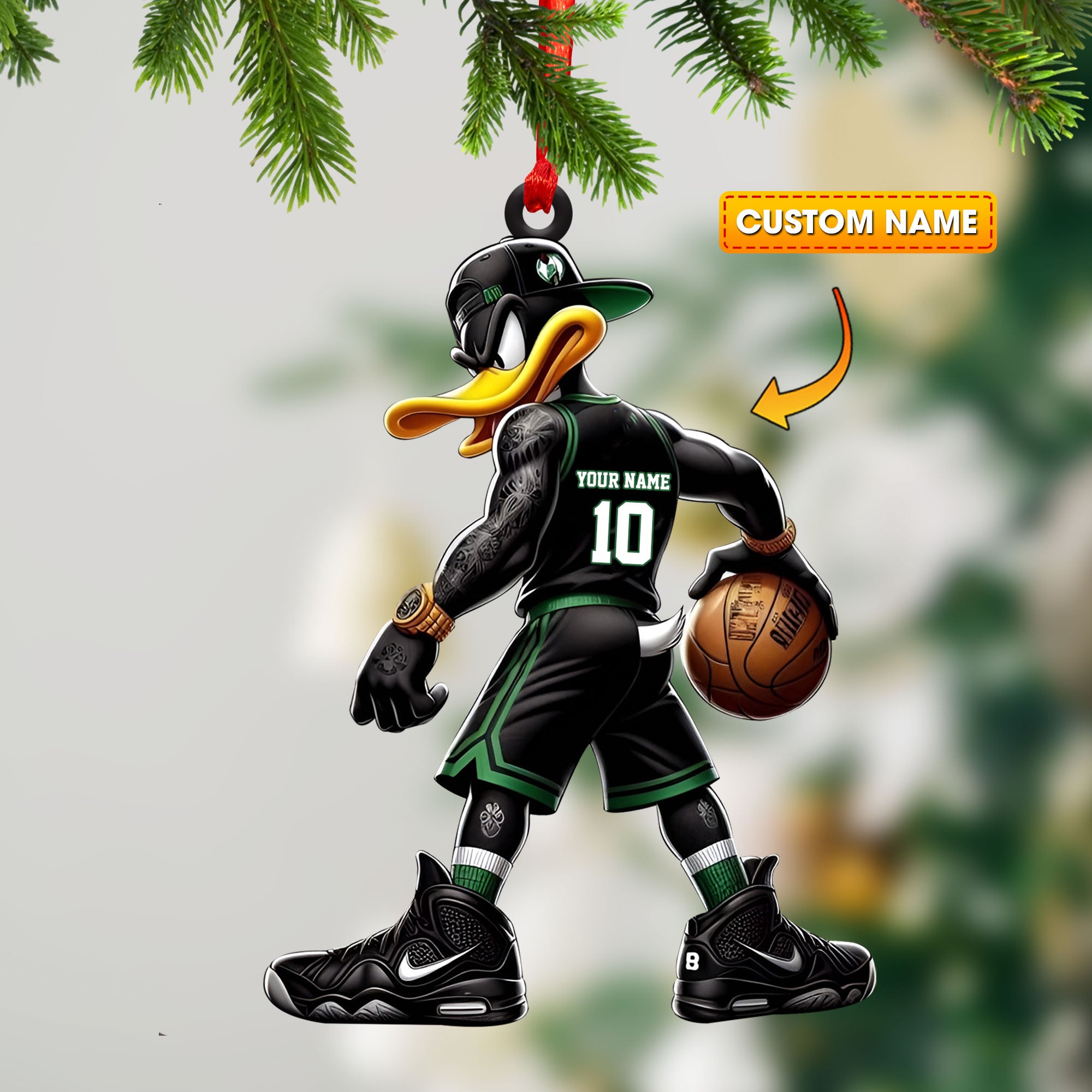 Custom Black Duck Basketball Ornament, Personalized Ornament