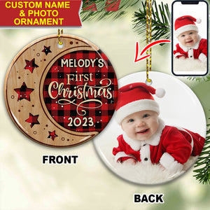 First Christmas Baby - Personalized 2 Sides Ceramic Ornament - Custom Photo Gift For Christmas