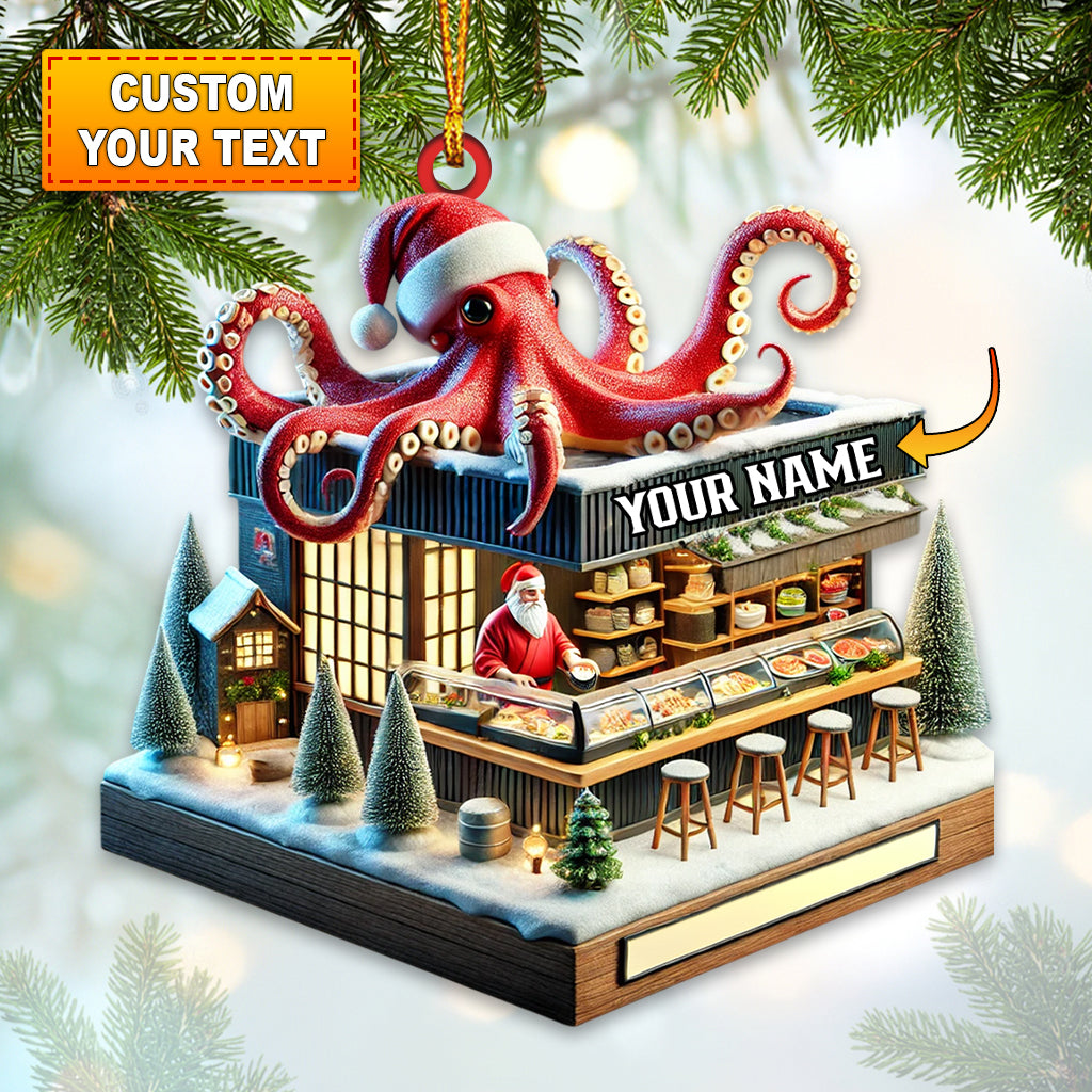 Octopus Santa Bar Home Decor Christmas Ornament, Personalized Ornament