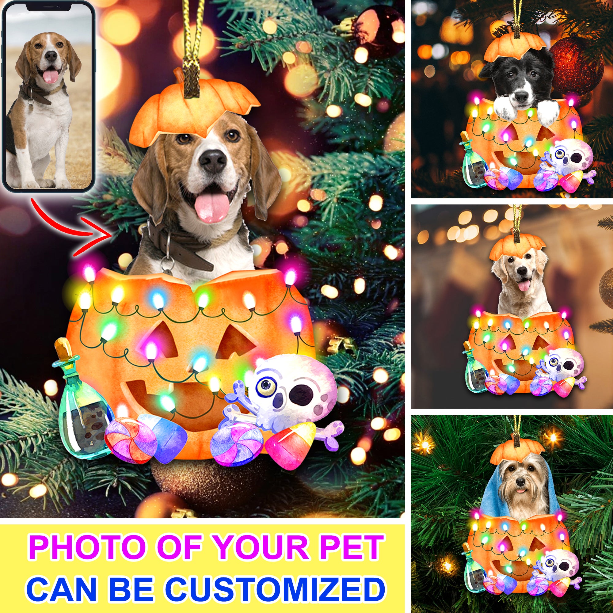 Happy Halloween Pumpkin Pet  - Custom Photo, Personalized Acrylic Ornament - Gift For Pet Lover