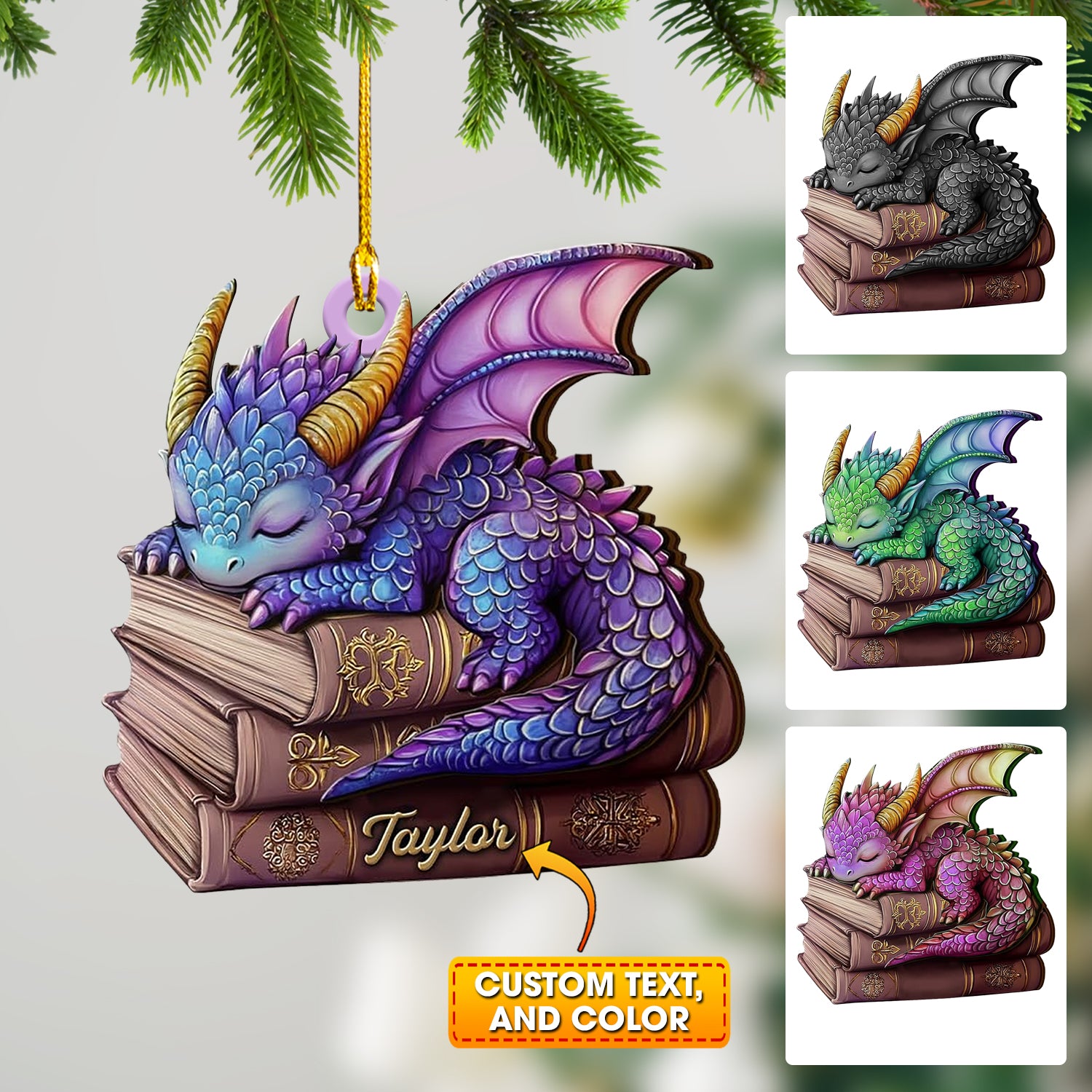 Sleeping Little Dragon Christmas Ornament, Personalized Ornament