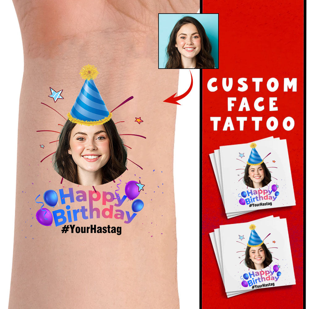 Welcome Birthday Party, Custom Photo And Texts Temporary Tattoo, Personalized Tattoo, Fake Tattoo