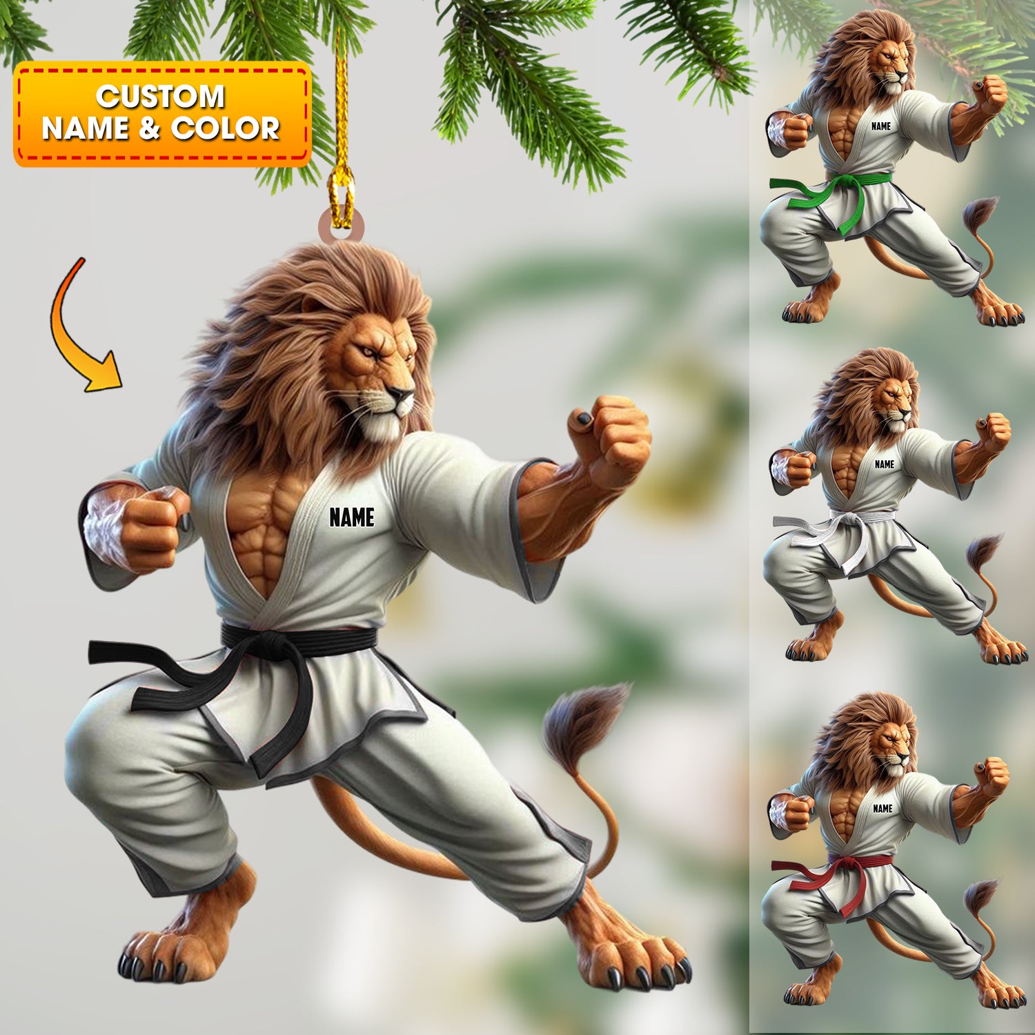 Lion Karate Christmas Ornament, Personalized Ornament