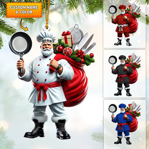 The Chef Santa Coming Christmas Ornament, Personalized Ornament