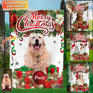 Merry Christmas - Personalized Pet Photo And Name Flag - Gift For Pet Lovers, Christmas Gift