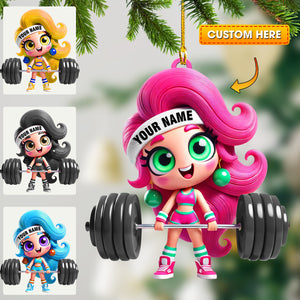 Chibi Girl Weightlifting Christmas Home Decor Christmas Ornament, Personalized Ornament