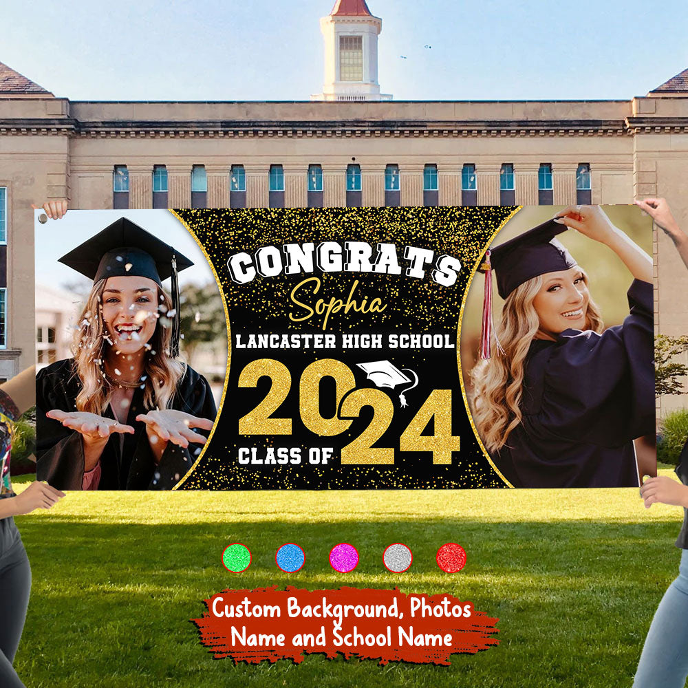 Congrats Class Of 2024 - Personalized Photo And Name Graduated Banner, Decoration Gifts