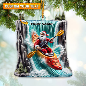 Santa White Water Rafting Christmas Ornament, Personalized Ornament