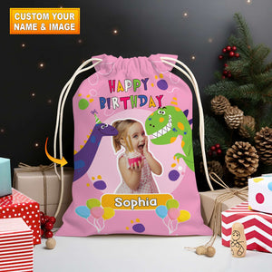 Happy Birthday Dinosaur String Bag Personalized Christmas String Bag