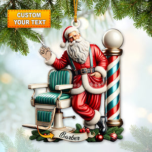 Custom Barber Santa Ornament, Personalized Ornament