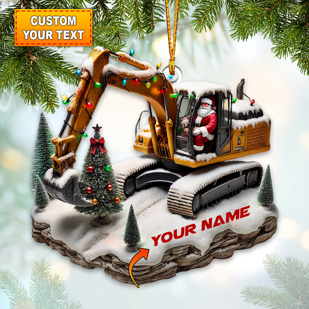 Snowy Excavator Christmas Ornament, Personalized Ornament