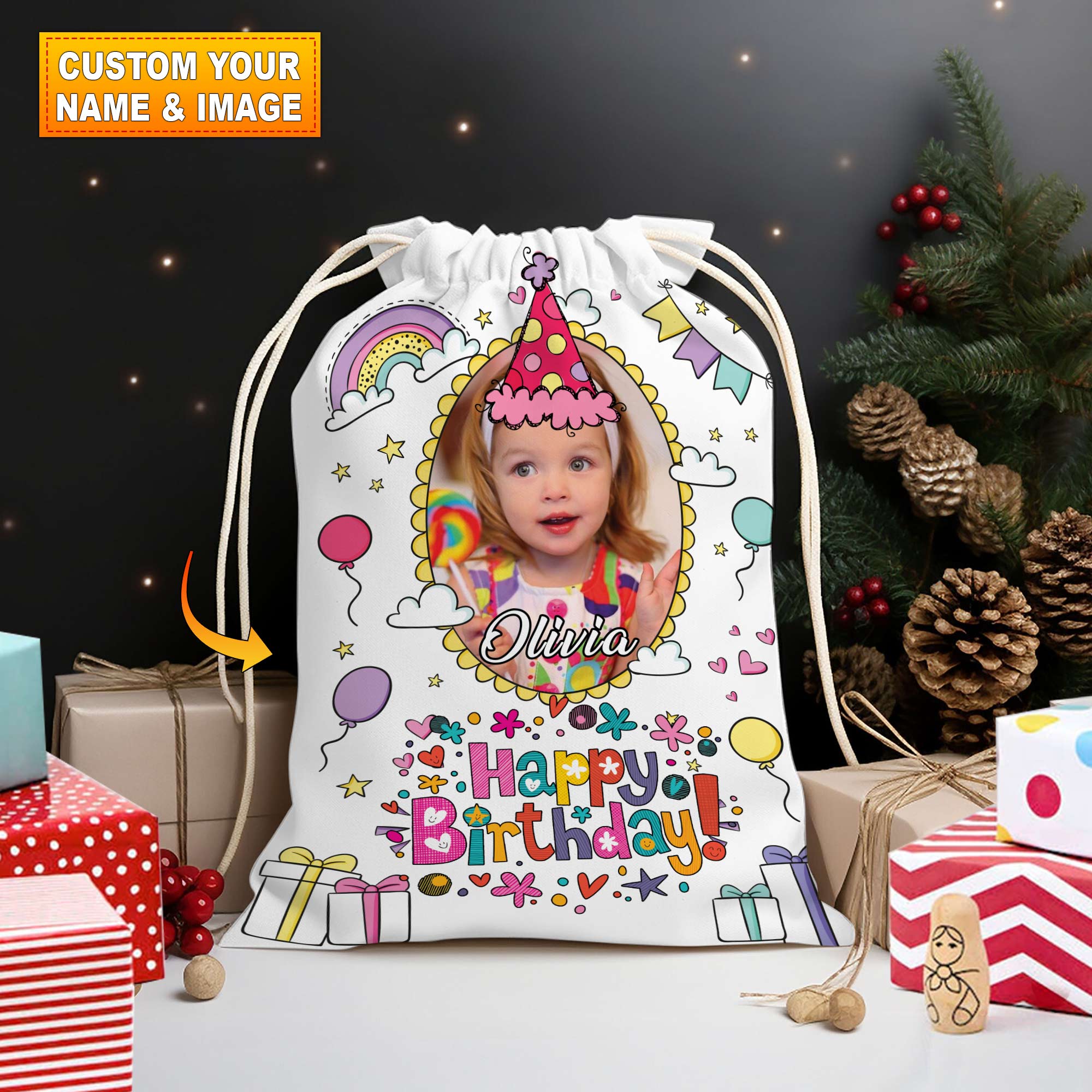 Happy Birthday Gift Bag Personalized Christmas String Bag