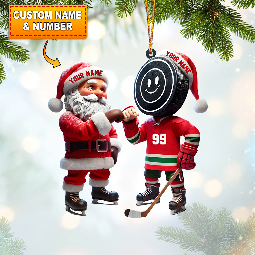 Santa And The Hockey Player Christmas Ornament, Personalized Ornament