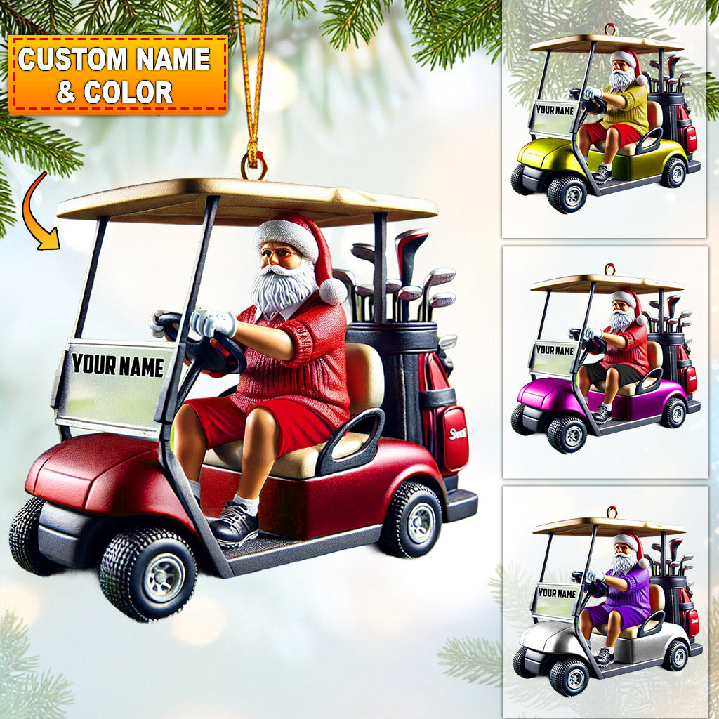 Golf Cart Santa Christmas Ornament, Personalized Ornament