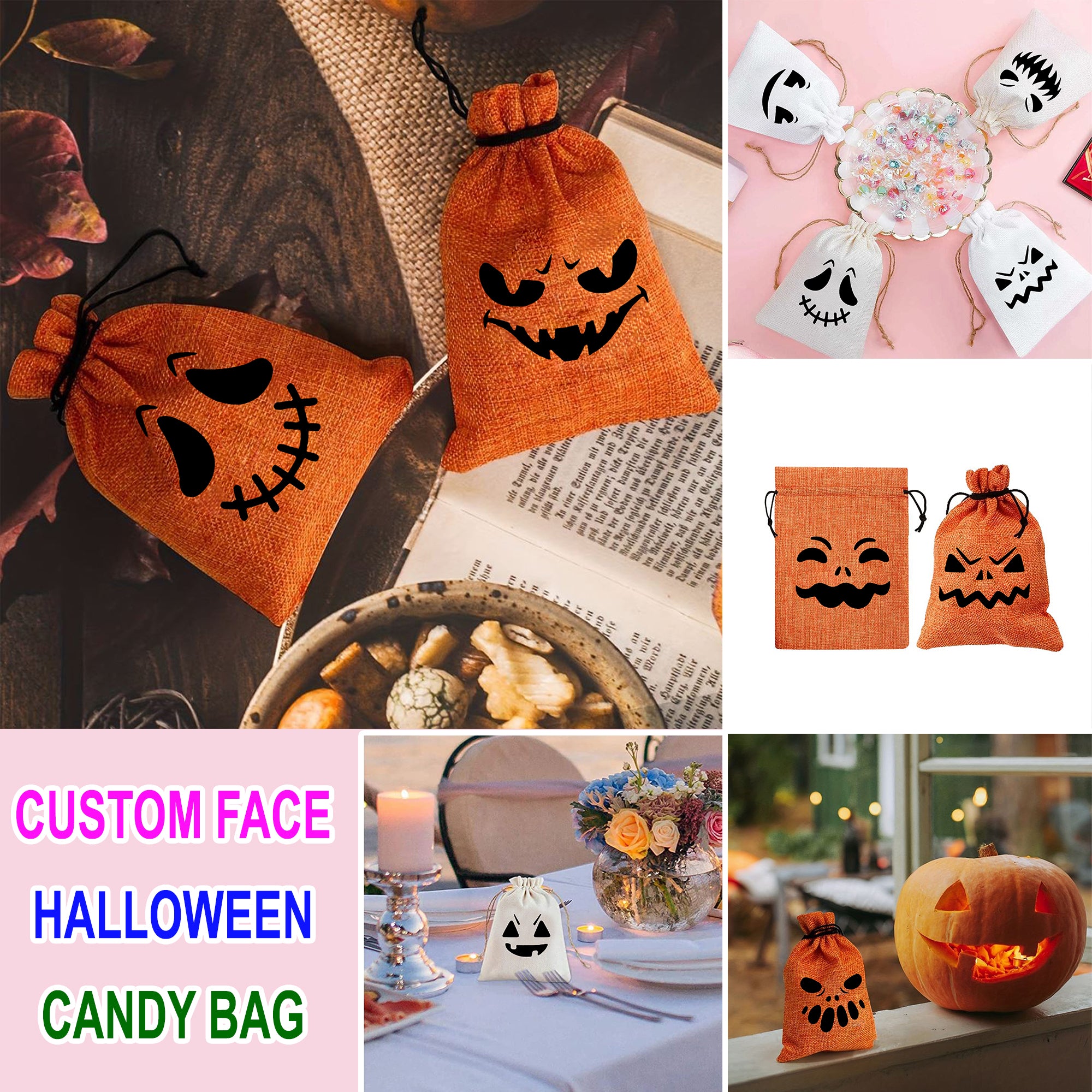 Custom Halloween Face - Halloween Season - Personalized Drawstring Candy Bag, Halloween Gift, Gift Wrapping