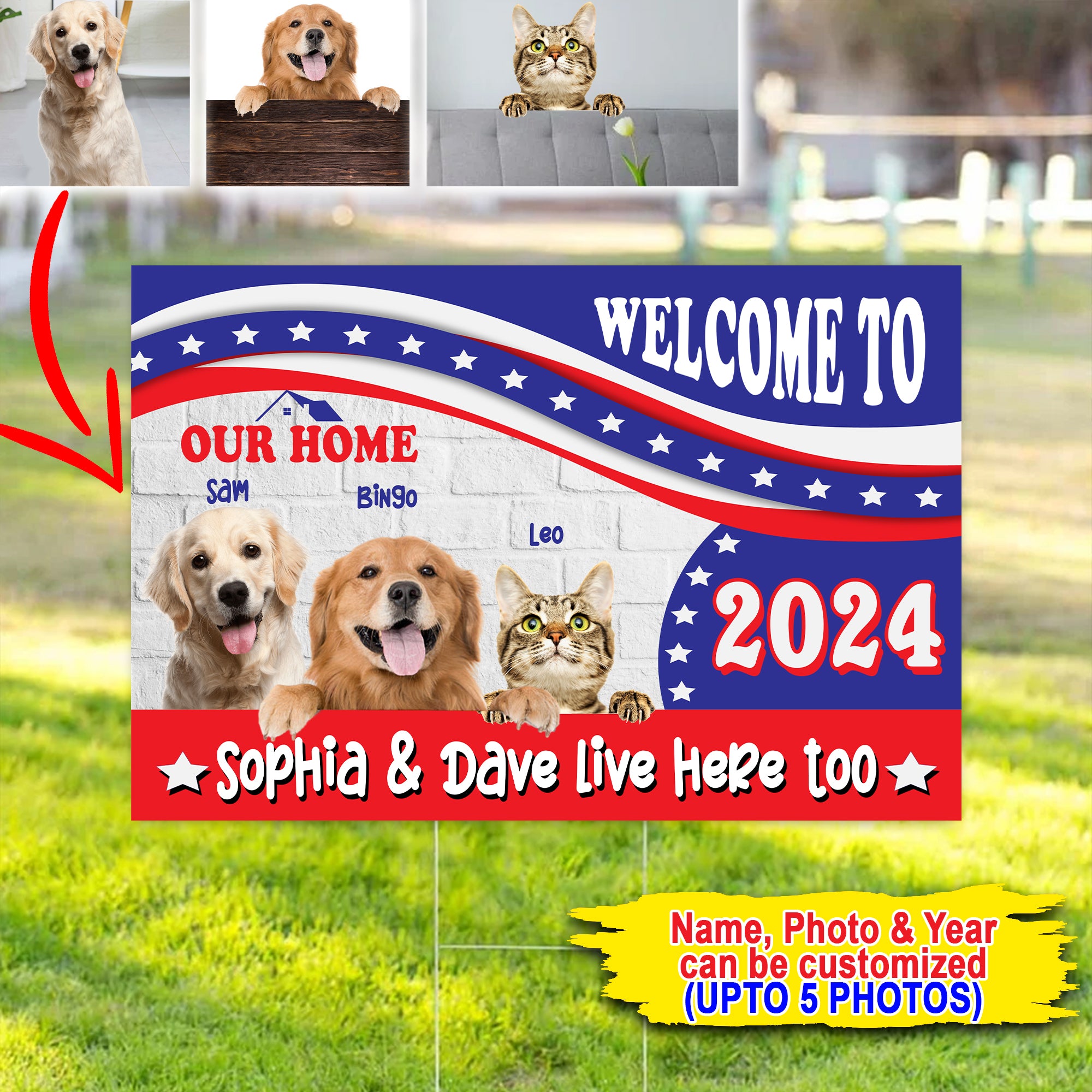 Welcome To Pet Home, Humans Live Here Too - Personalized American Pet Lawn Sign, Yard Sign, Gift For Pet Lover