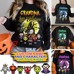 Grandma Of Little Monsters - Custom Characters And Name - Personalized Sweatshirt - Halloween Family Gift