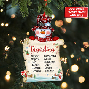 Gift For Grandma Snowman Christmas, Custom Names - Personalized Custom Shaped Wooden Ornament - Gift For Family