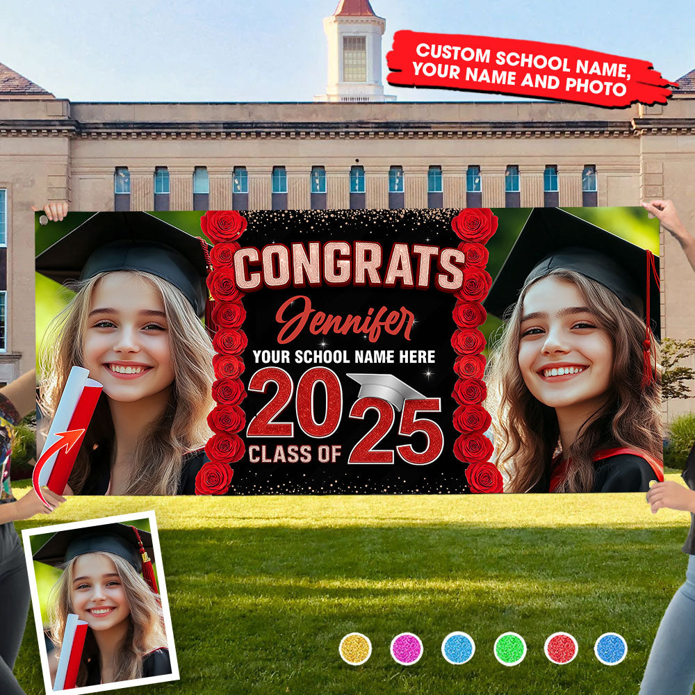 Congrats Class Of 2025- Personalized Graduated Classic Banner - Decoration Gifts