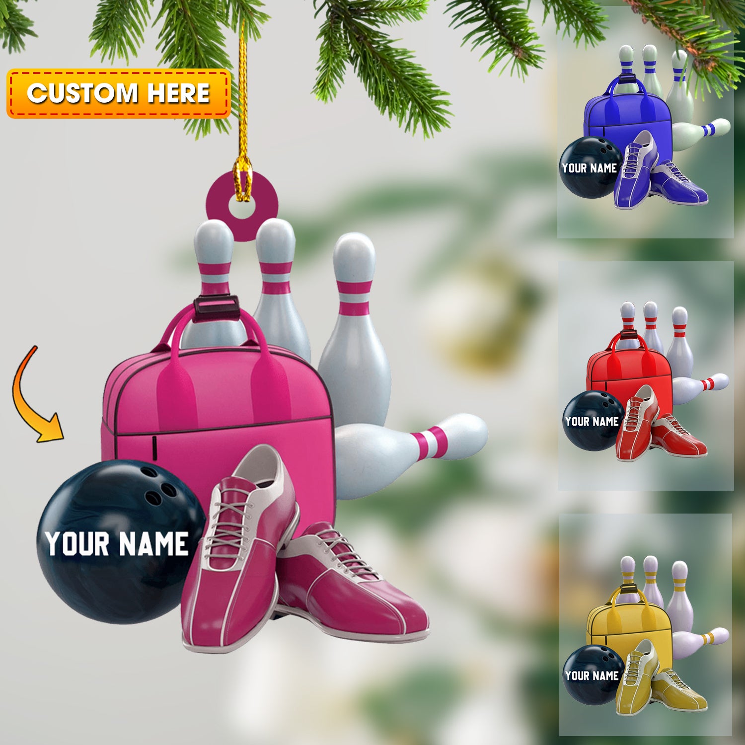 Bowling Set Christmas Ornament, Personalized Ornament