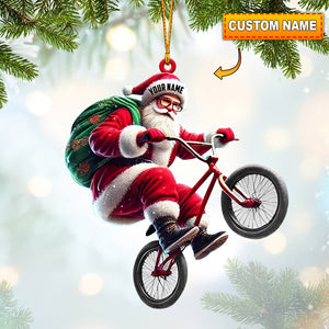 Santa Rides A Bike Christmas Ornament, Personalized Ornament