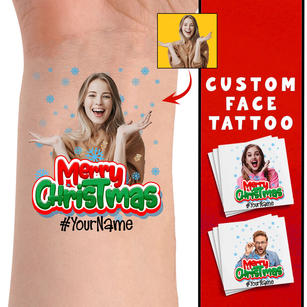 Merry Christmas Party, Custom Photo And Text Temporary Tattoo, Personalized Tattoo, Fake Tattoo