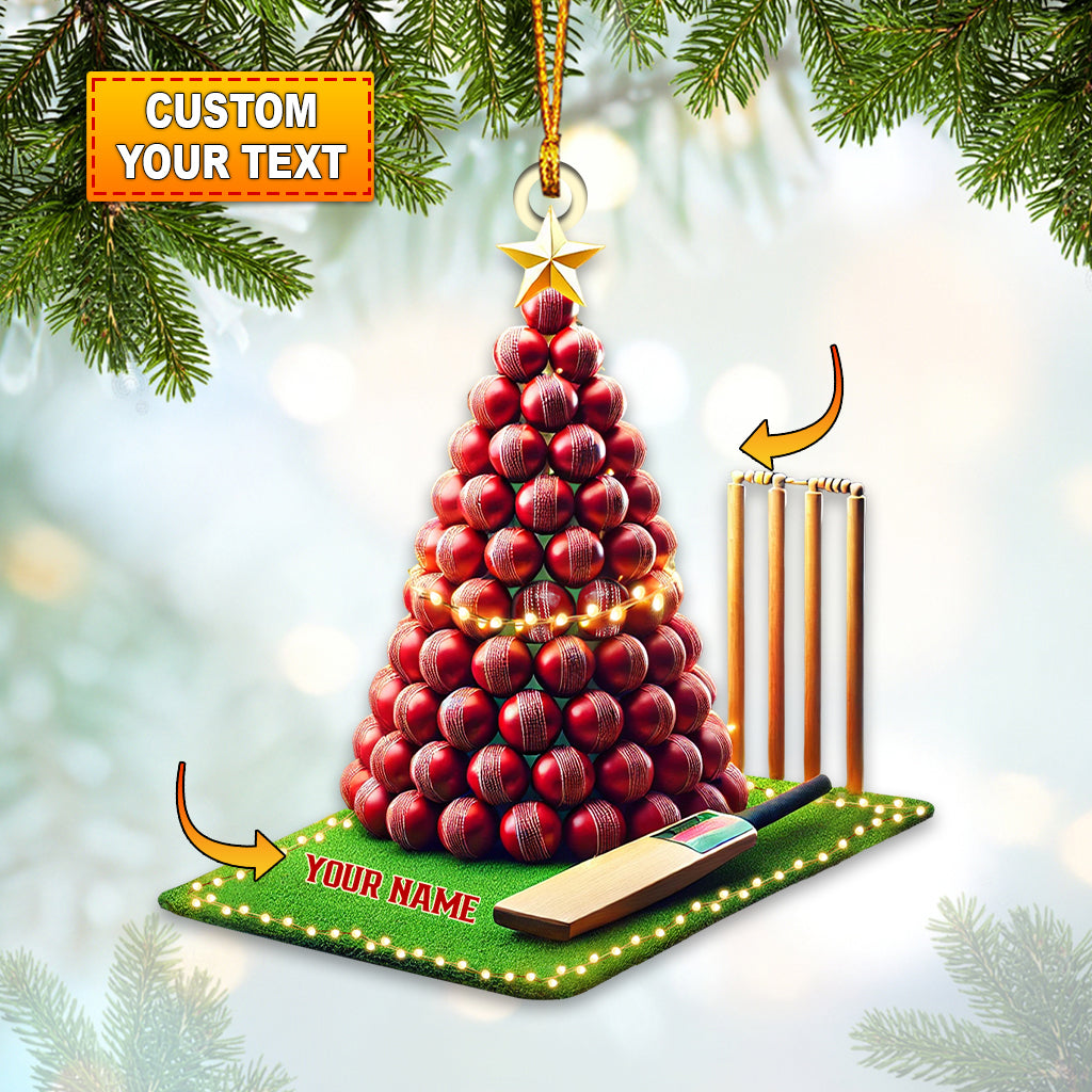 Cricket Ball Tree Christmas Ornament, Personalized Ornament