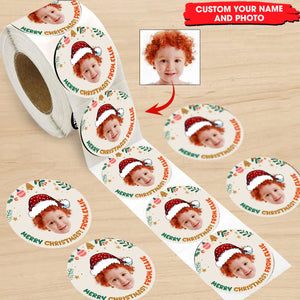 Merry Christmas Stickers - Custom Photo And Text - Personalized Circle Sticker