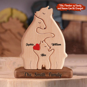 Personalized Wooden Bear Family - Puzzle Wooden Bear Family - Wooden Pet Carvings, Gift For Family