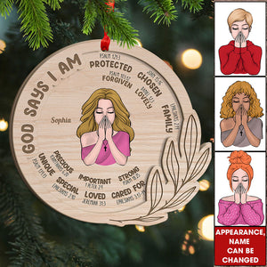 God Says I Am Unique Special Lovely Precious Strong - Personalized Custom Shaped 2-Layered Wooden Ornament - Gift For Woman