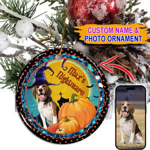 Halloween Seasons - Nightmare - Custom Photo And Name - Personalized Ceramic Ornament - Gift For Pet Lover