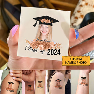 Class Of 2024 Graduation, Custom Color,  Your Photo And Name Temporary Tattoo, Personalized Photo And Name, Fake Tattoo, Graduation Gift