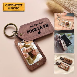 Custom Photo And Your Own Texts - Personalized 2 Sides Wooden Keychain - Gift For Family