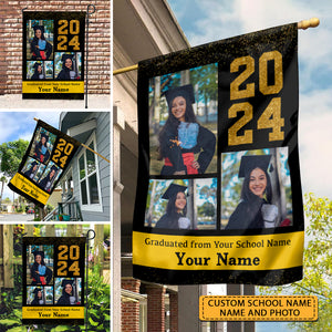 Graduated 2024 From - Custom Photo And Texts Graduation Flag, Gift For Graduation